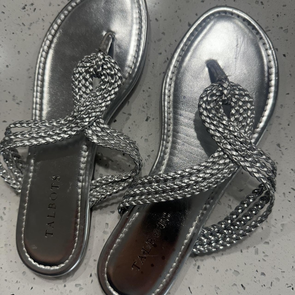 Talbots Metallic Silver Braided Sandals